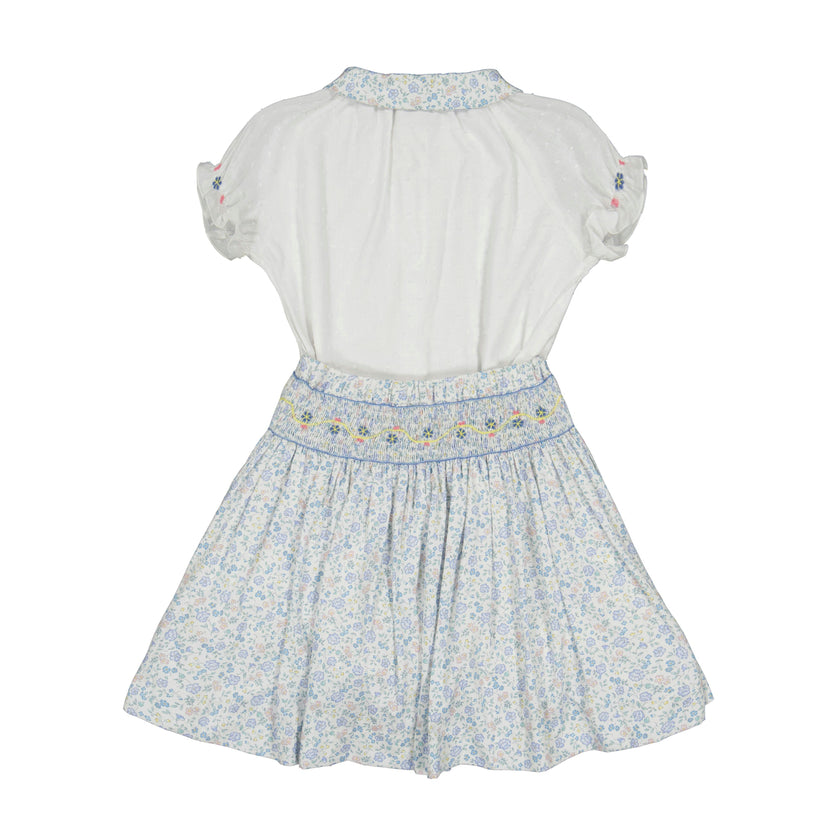 Marie Floral Blue Skirt & Short Sleeve Blouse