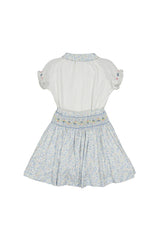 Marie Floral Blue Skirt & Short Sleeve Blouse