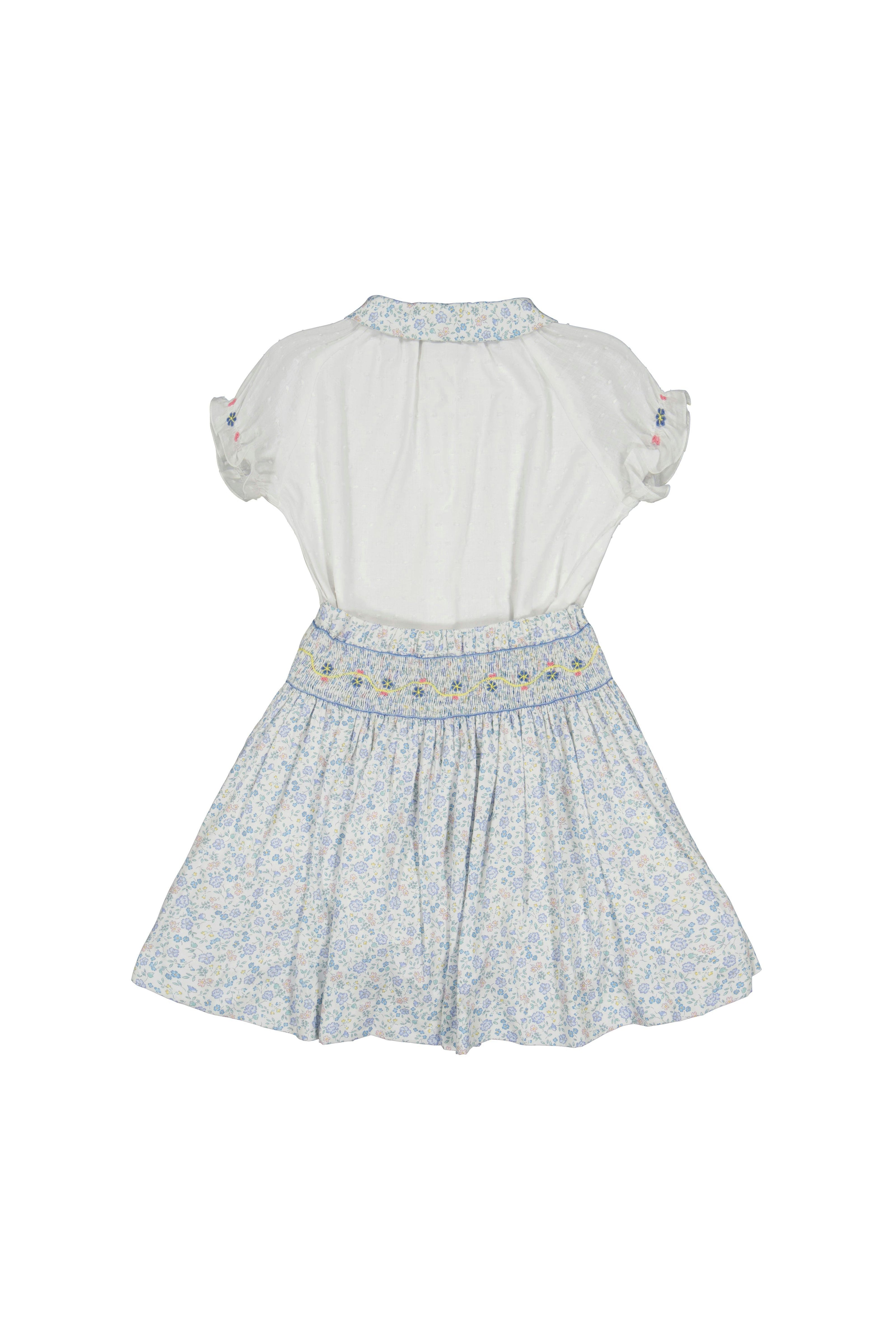 Marie Floral Blue Skirt & Short Sleeve Blouse