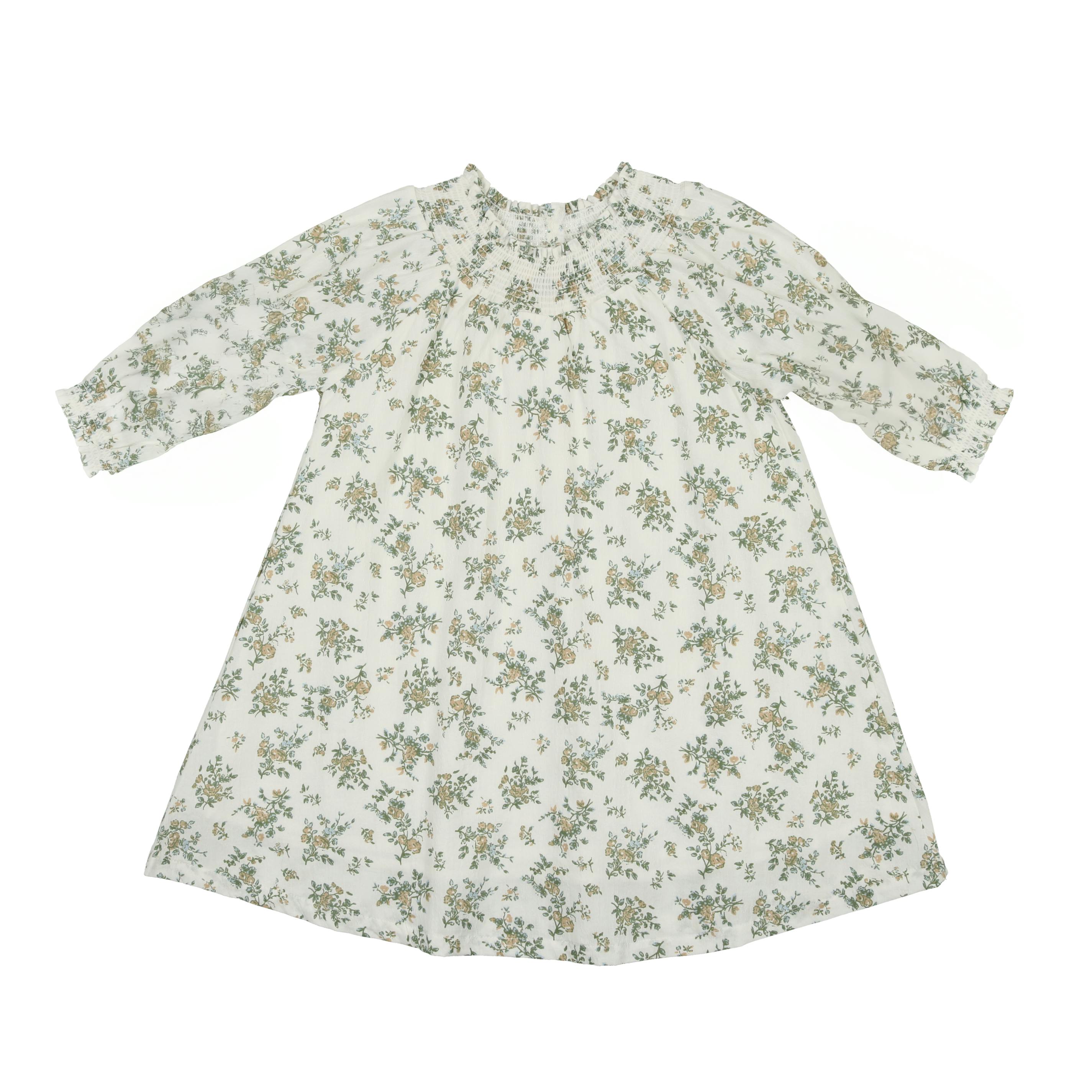 Smocked Floral 3/4 Sleeve Dress