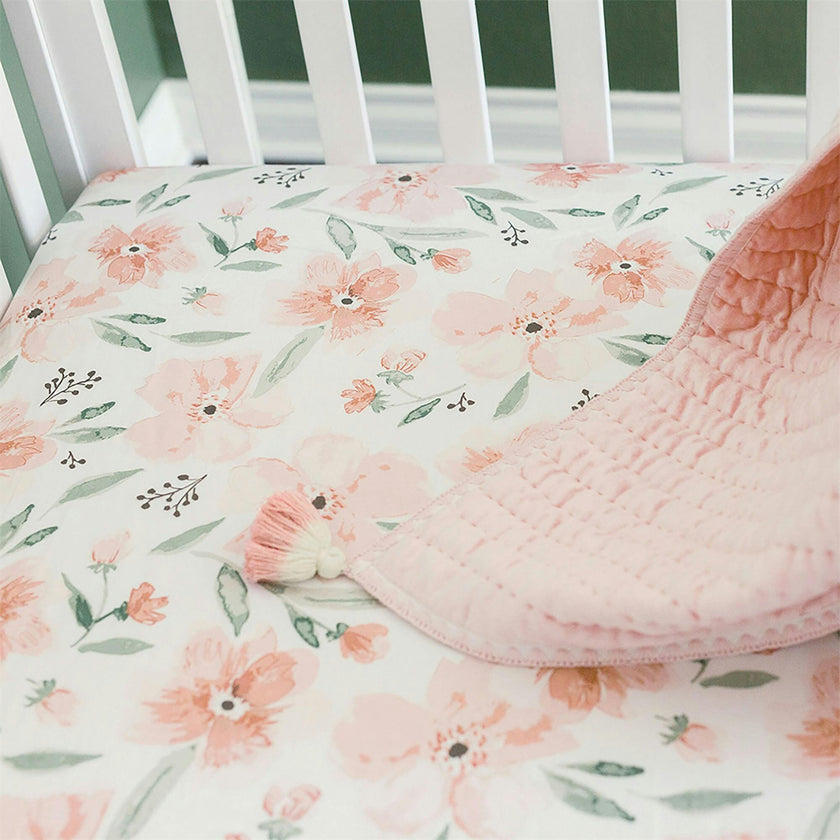 Parker Fitted Crib Sheet (Pink Floral)