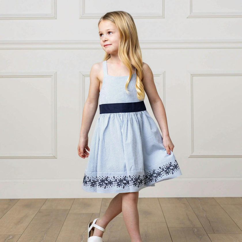 Organic Sleeveless Special Occasion Sundress with Bow Back Detail and Embroidery