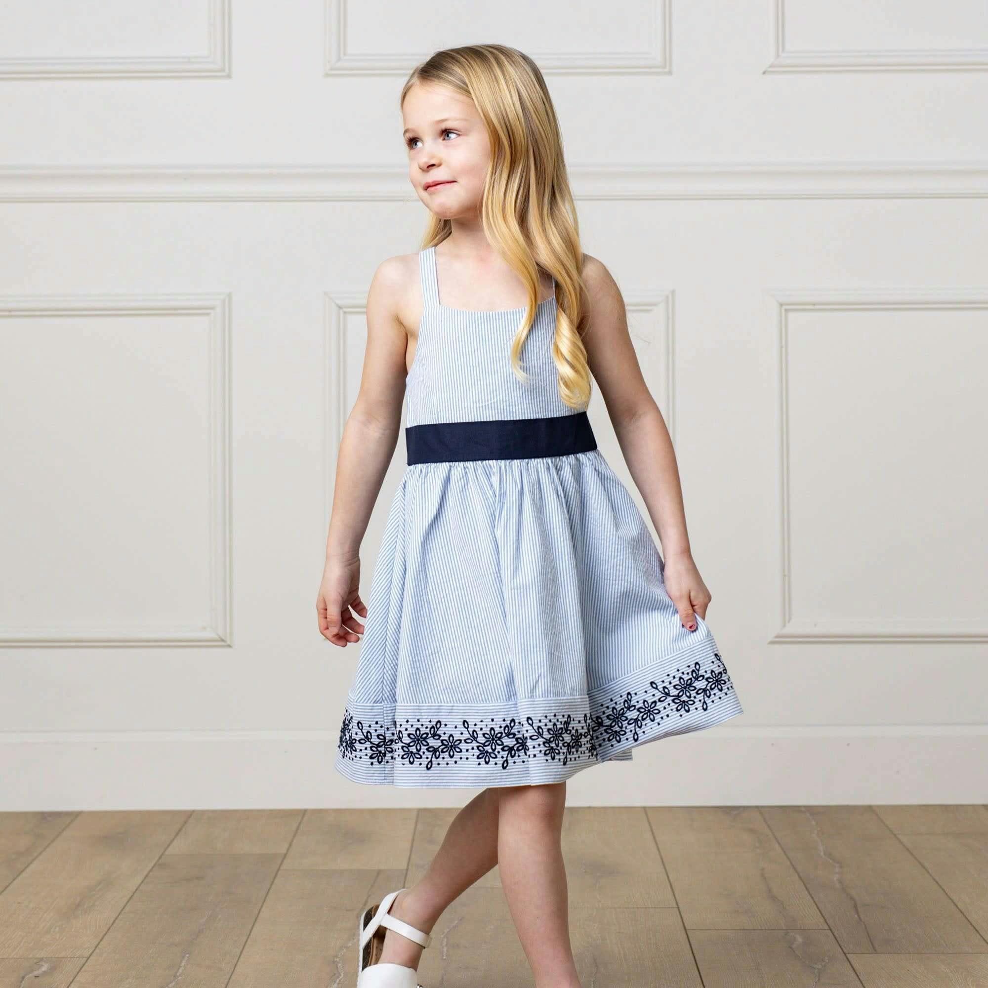 Organic Sleeveless Special Occasion Sundress with Bow Back Detail and Embroidery