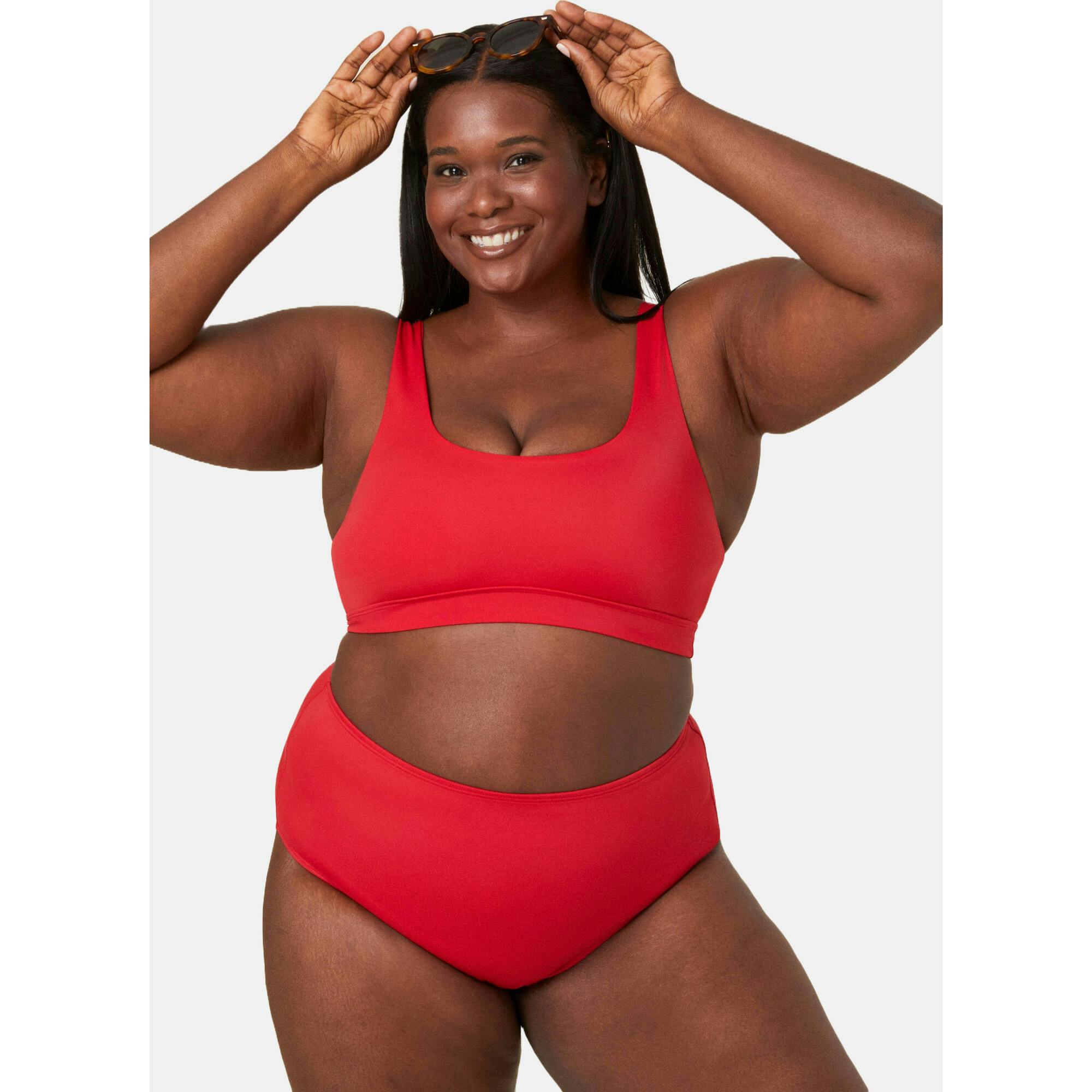The High Waist Bikini Bottom - Eco Nylon - Cherry Red