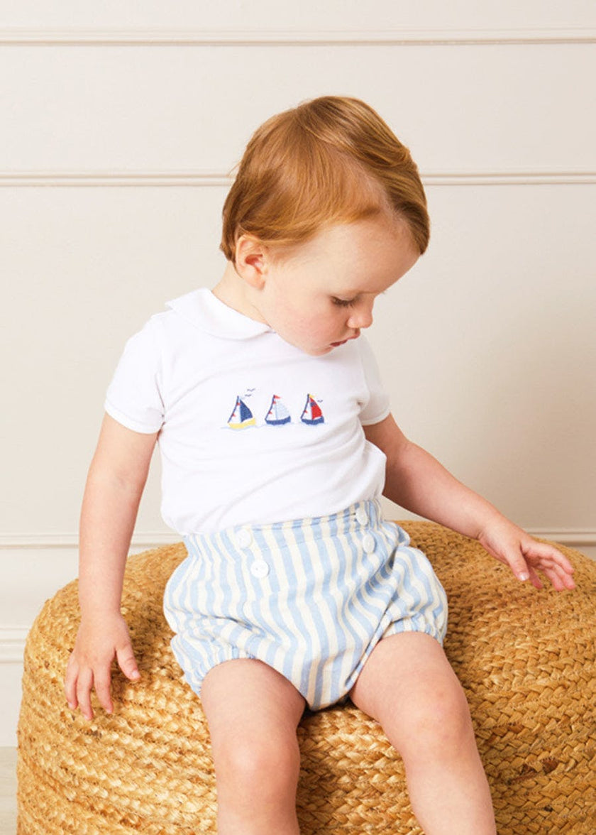 Embroidered Boat Motif Peter Pan Collar Bodysuit in White (1mth-3yrs)