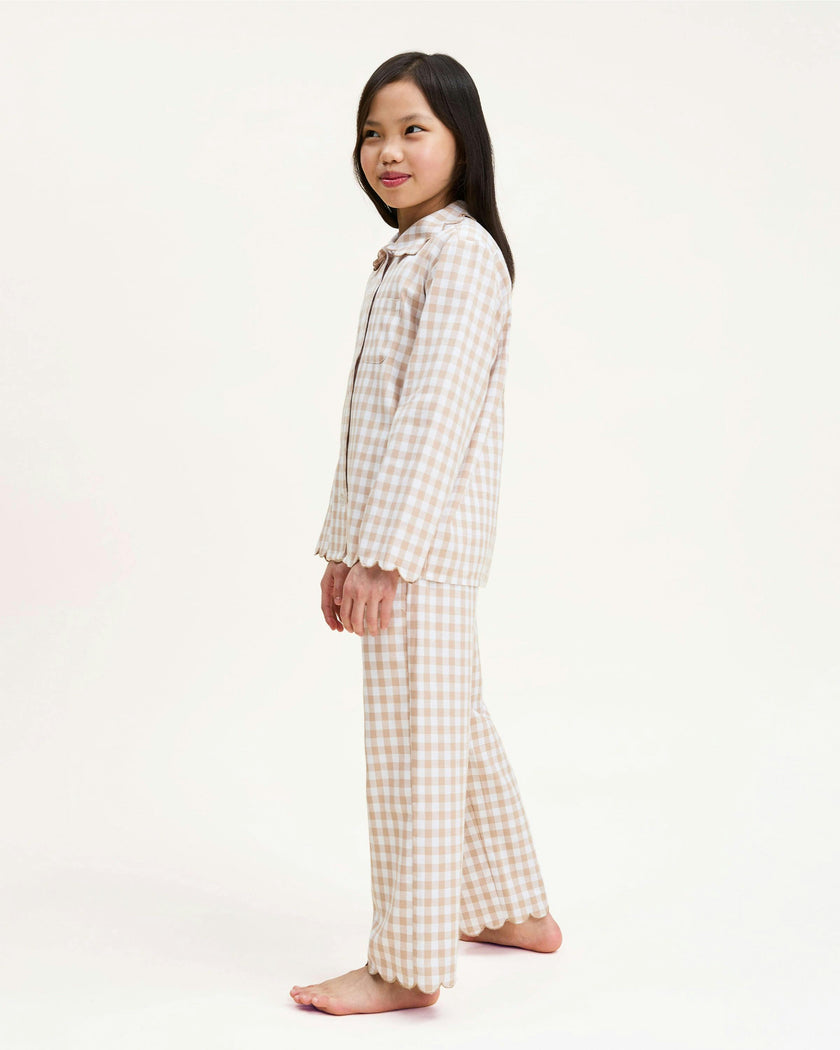 Kid's Twill Colette Pajama Set in Camel Gingham