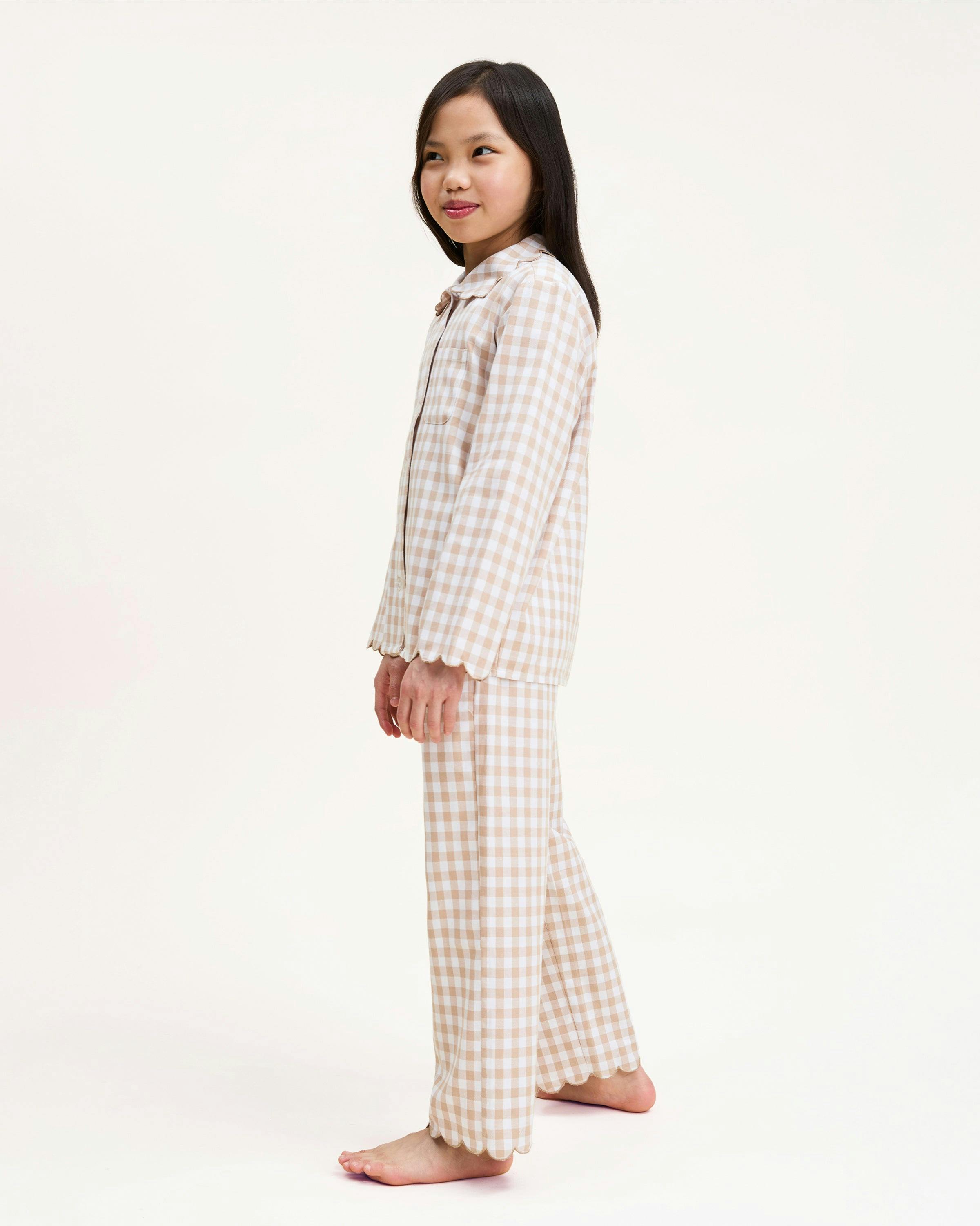 Kid's Twill Colette Pajama Set in Camel Gingham