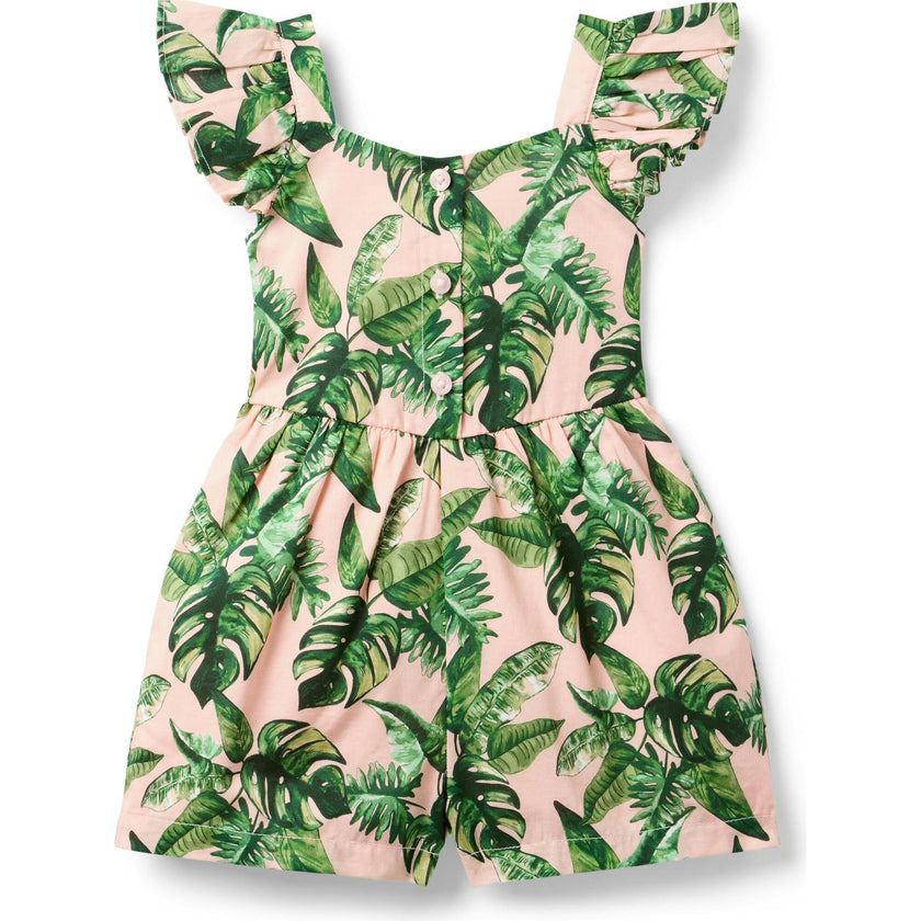 Palm Flutter Sleeve Romper, Multi