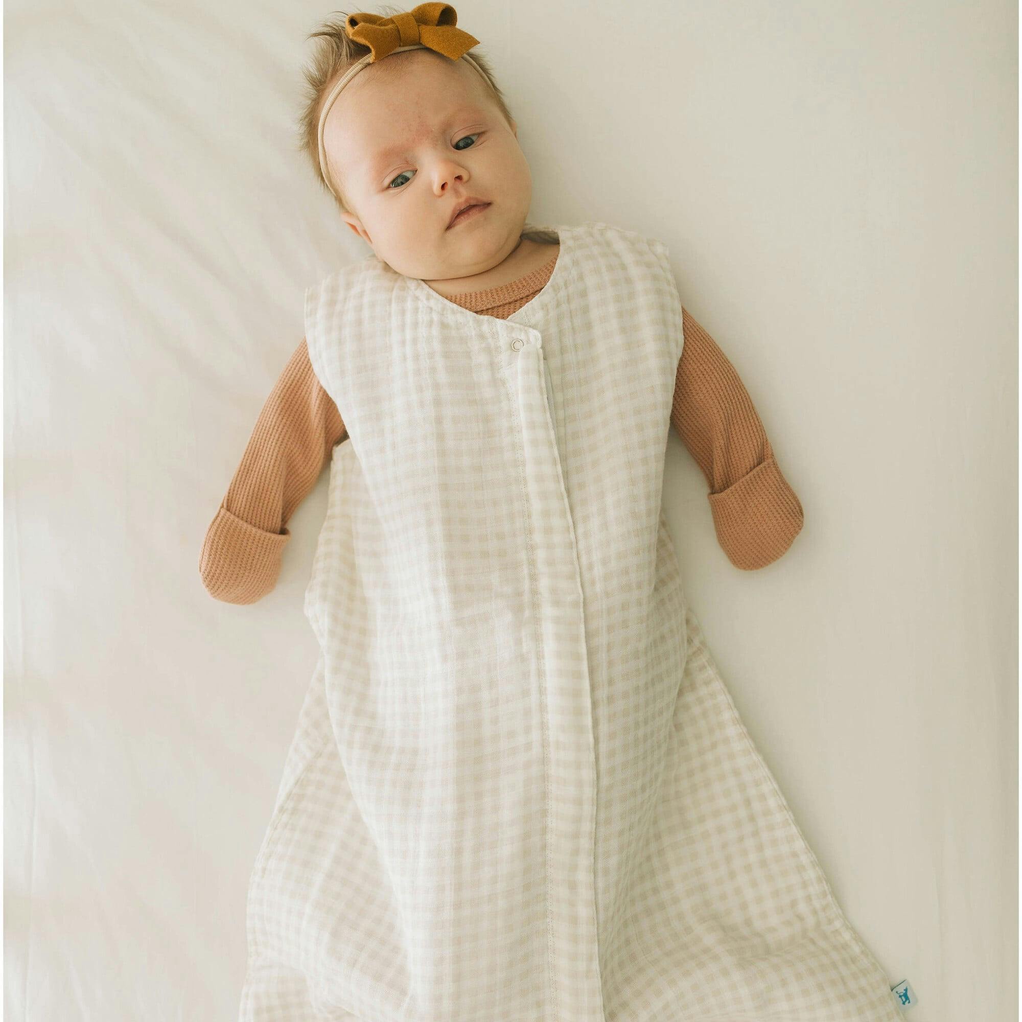 Cotton Muslin Sleep Bag - Tan Gingham