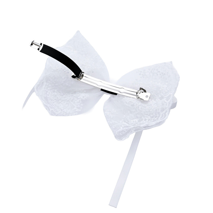 White Layered Tulle & Satin Ribbon Hair Clip