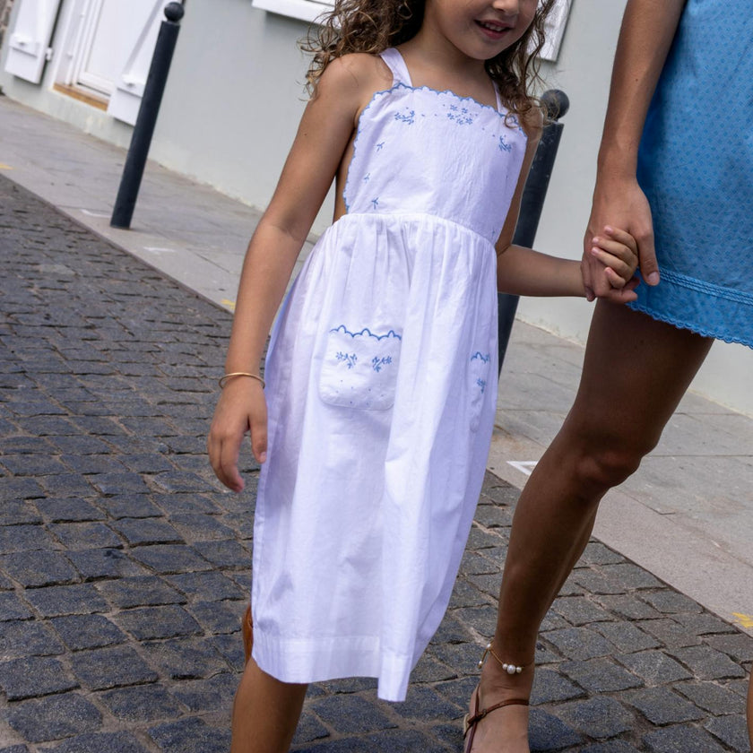 girls shell white cross back pinafore dress