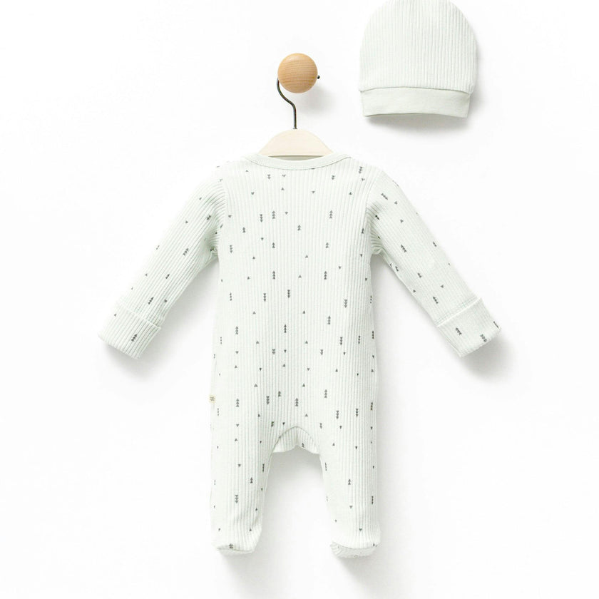 Mint Forest Print Babygrow & Hat