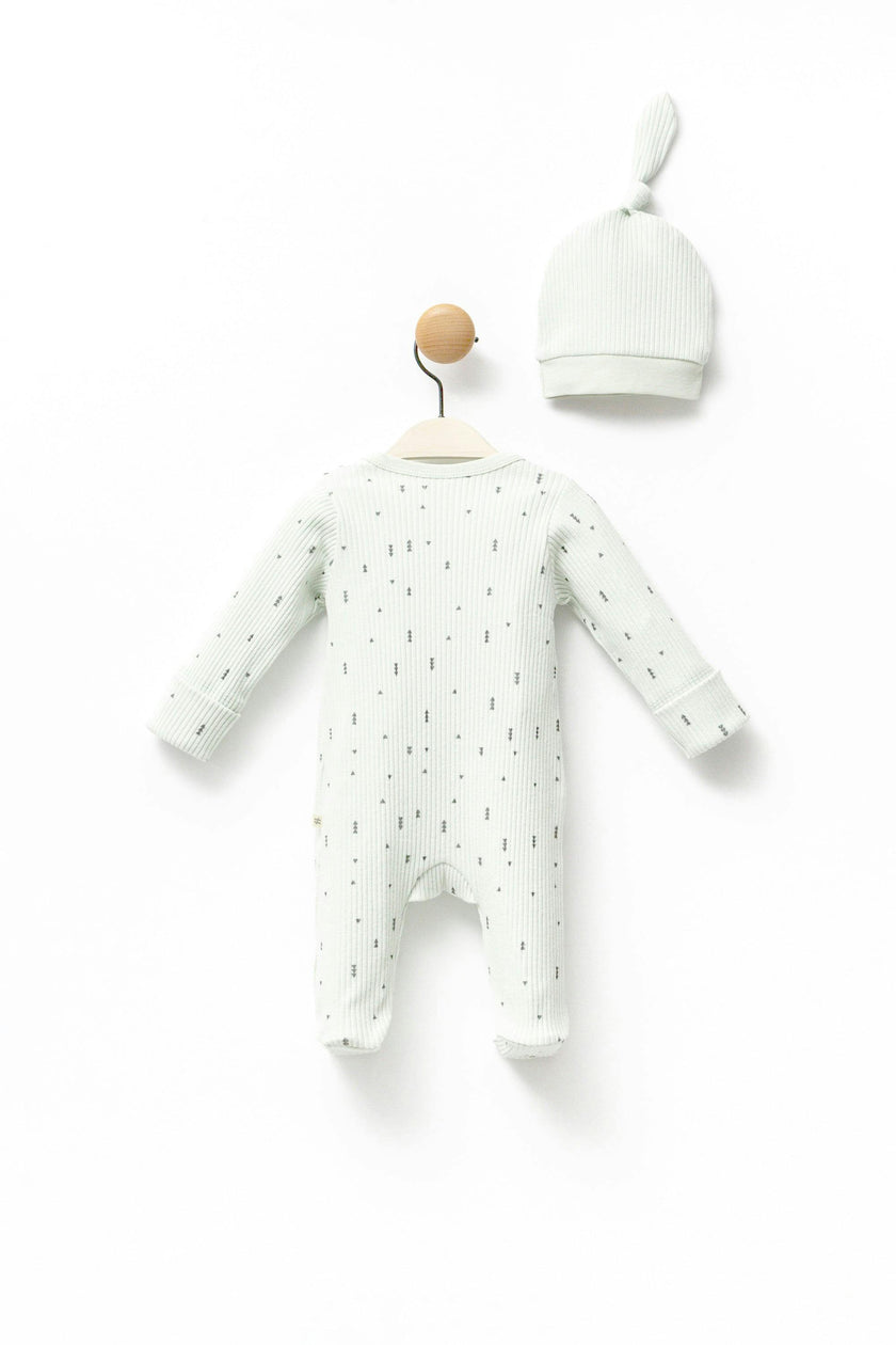 Mint Forest Print Babygrow & Hat