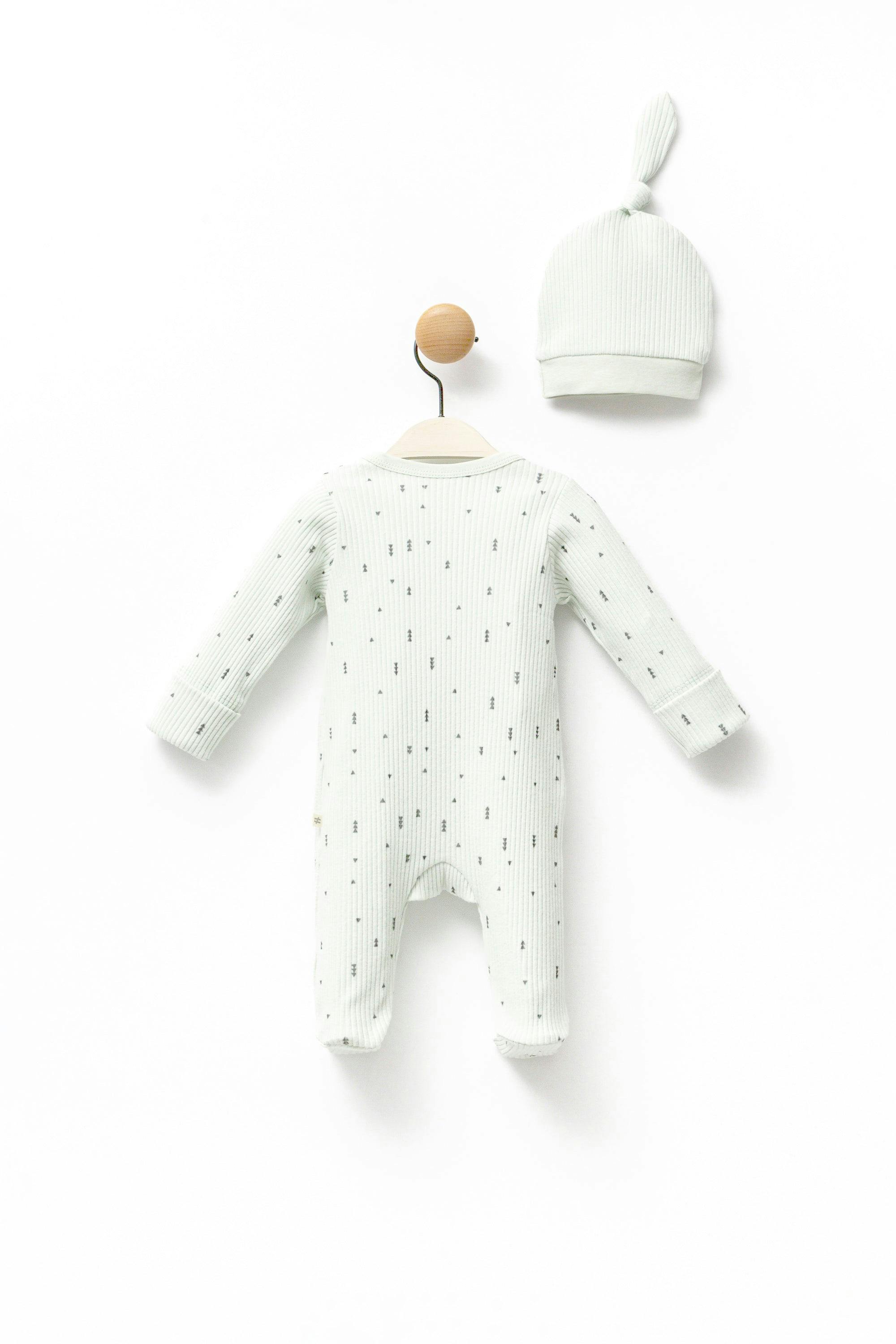 Mint Forest Print Babygrow & Hat