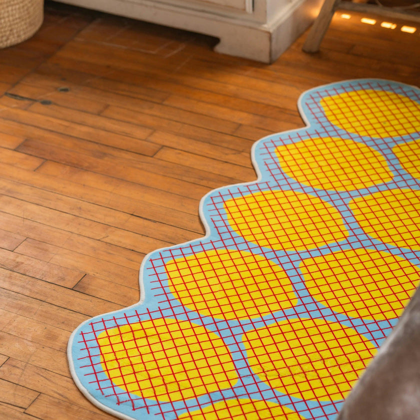 Yellow Grid Lemon Runner Rug by Johann Banta