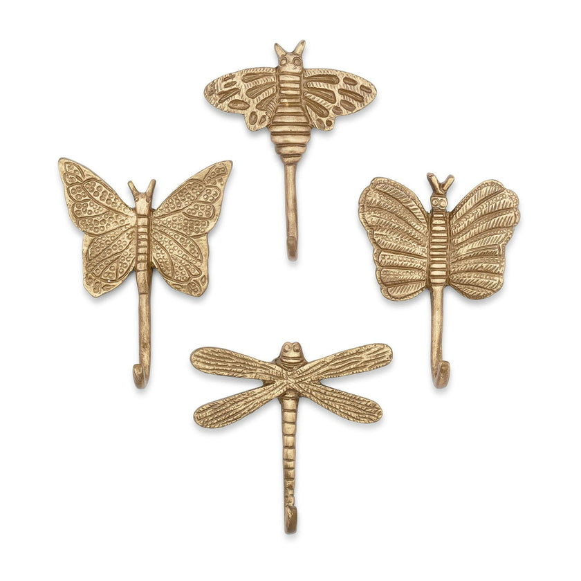 Violet Dragonfly Antique Gold Wall Hook Set