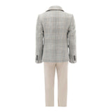 Beige Plaid Peak Lapel Suit