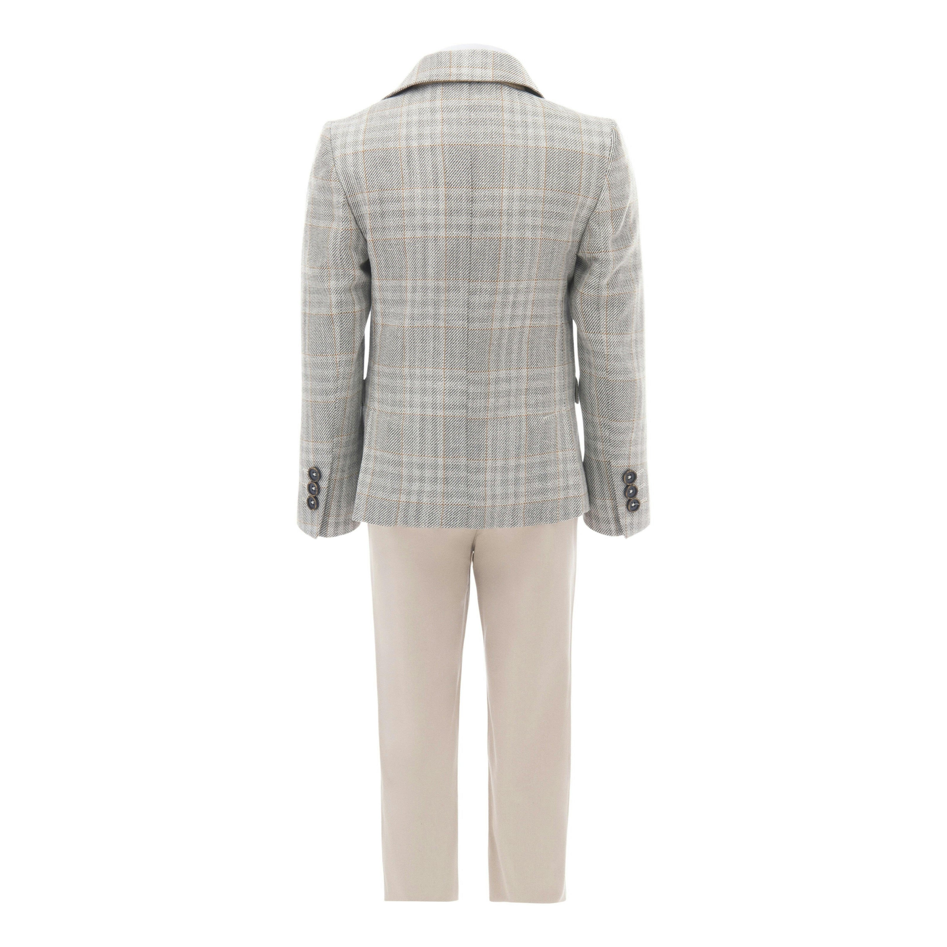 Beige Plaid Peak Lapel Suit