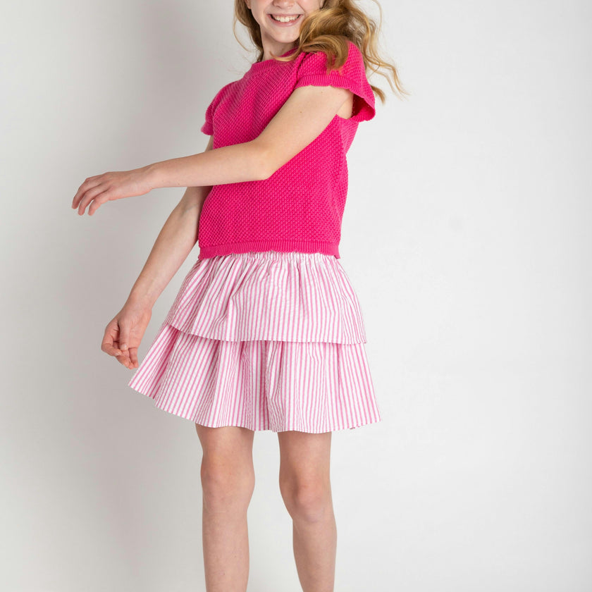 Seersucker Skirt With Ruched Waist