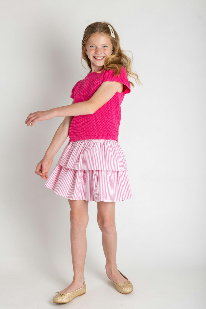 Seersucker Skirt With Ruched Waist