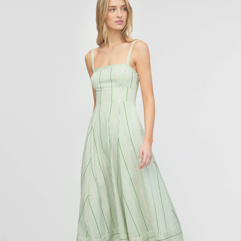 The Margot Dress - Green Jacquard Stripe
