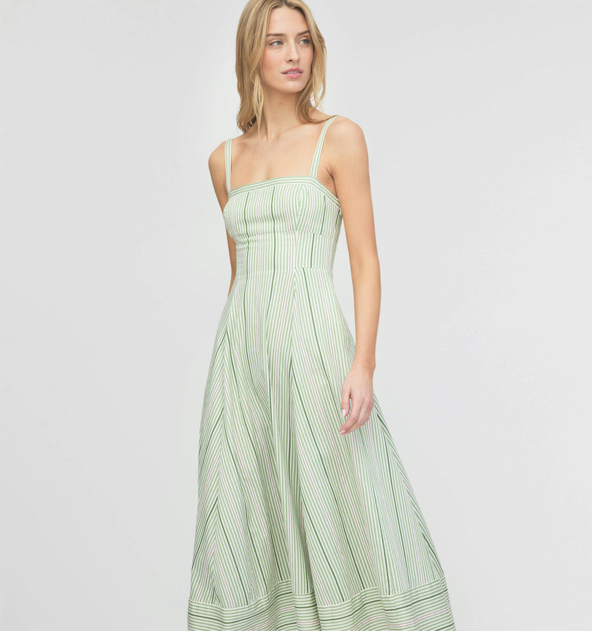 The Margot Dress - Green Jacquard Stripe