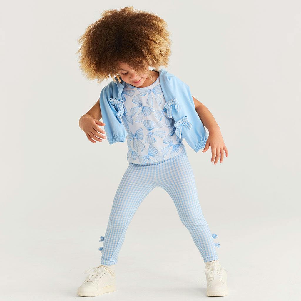 Blue Gingham Bow Leggings