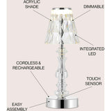 Lillian 12.75" Classic Acrylic Rechargeable Integrated Portable LED Table Lamp
