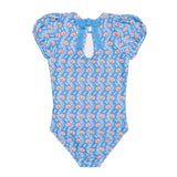 Girls Blue Primrose Puff Sleeve One Piece
