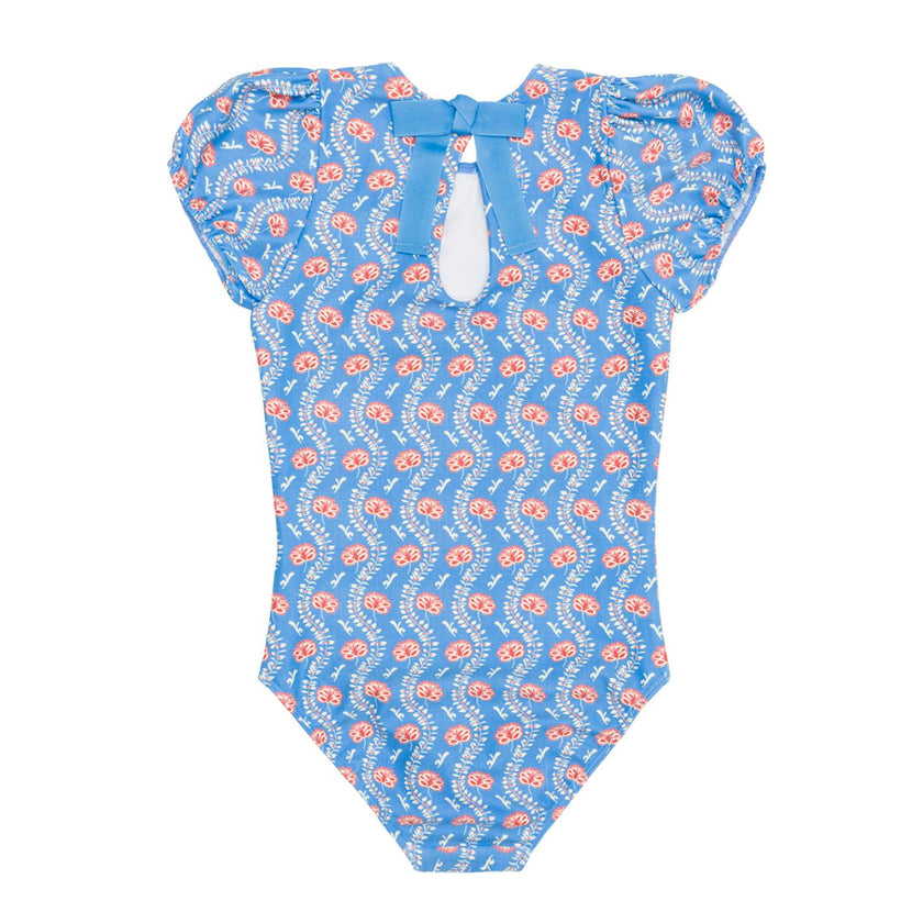 Girls Blue Primrose Puff Sleeve One Piece