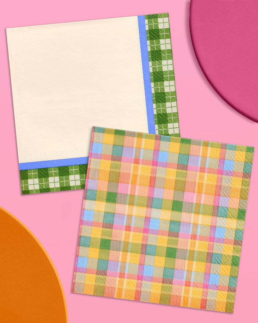 Summer Camp Napkins - 24 plaid paper napkins