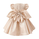 Champagne Altura Satin Bow Occasion Dress