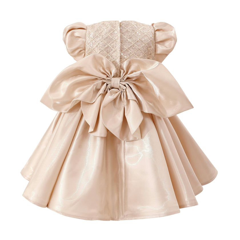 Champagne Altura Satin Bow Occasion Dress