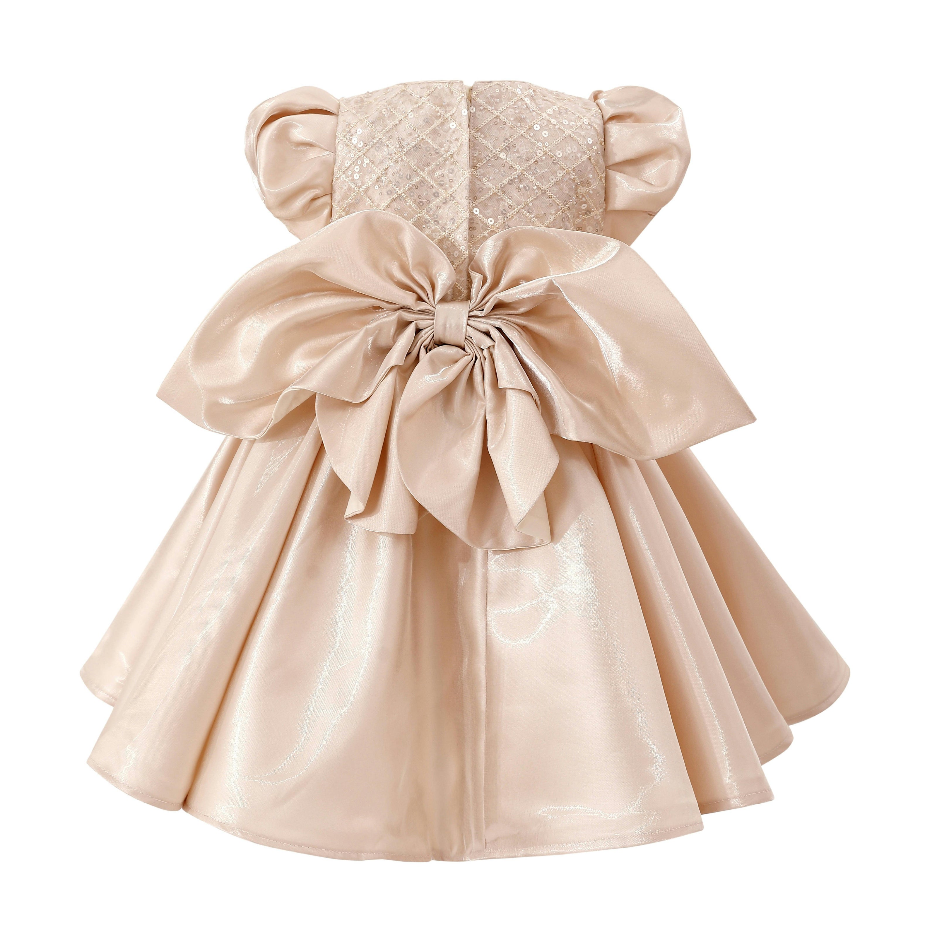 Champagne Altura Satin Bow Occasion Dress