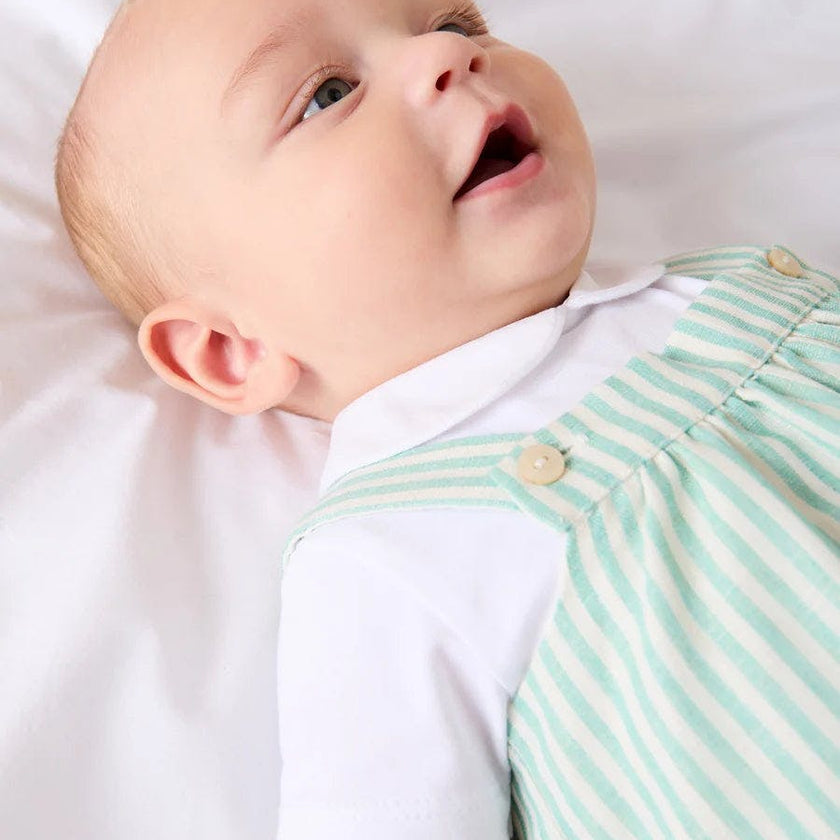 Wimbledon Stripe Button Detail Romper in Green (3mths-2yrs)