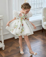 White Embroidered Puff Sleeve Dress