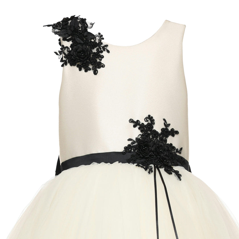 Ivory Rosienne Tulle Overlay Floral Appliqué Dress