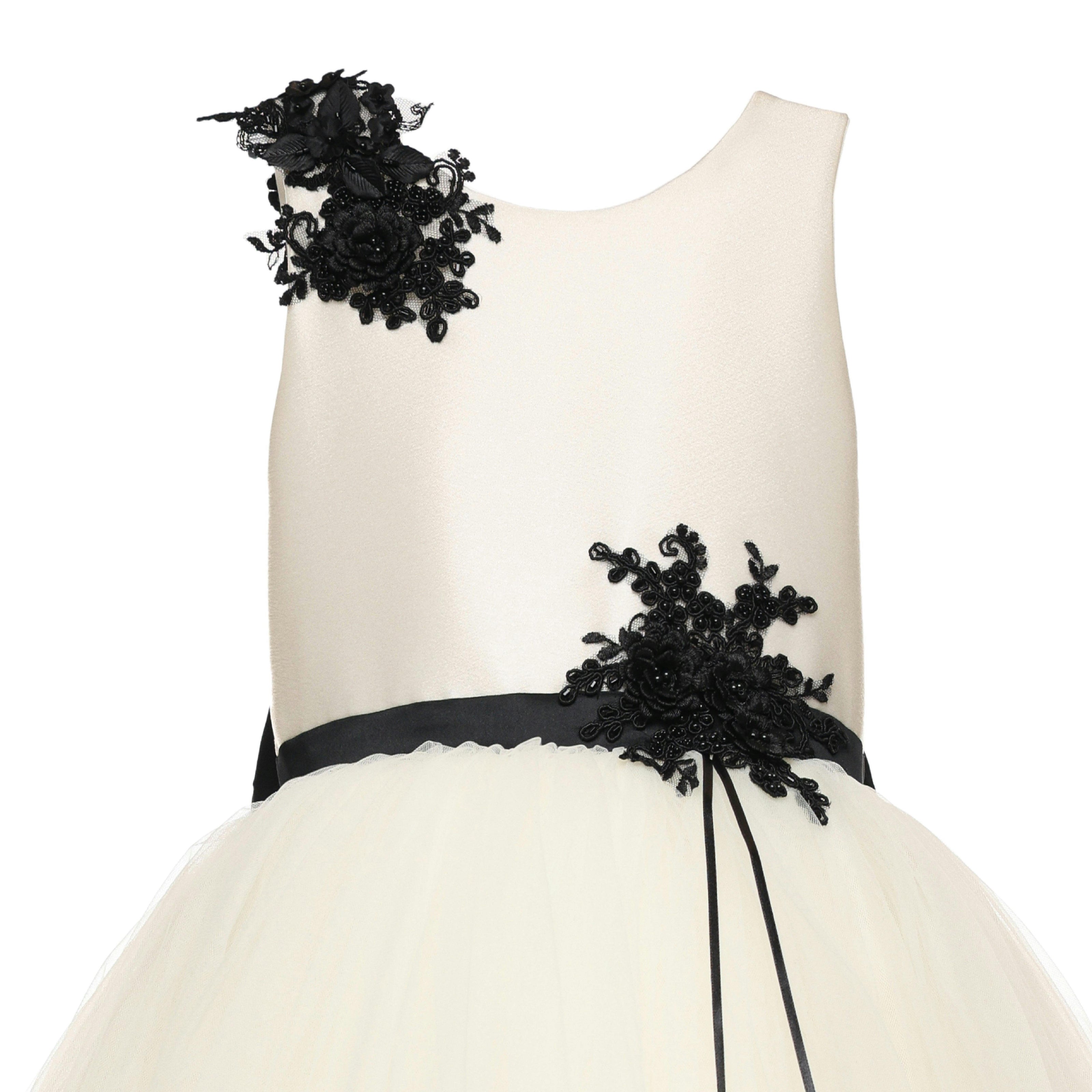 Ivory Rosienne Tulle Overlay Floral Appliqué Dress