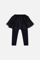 Leggings With Integrated Tulle Skirt Dark Blue
