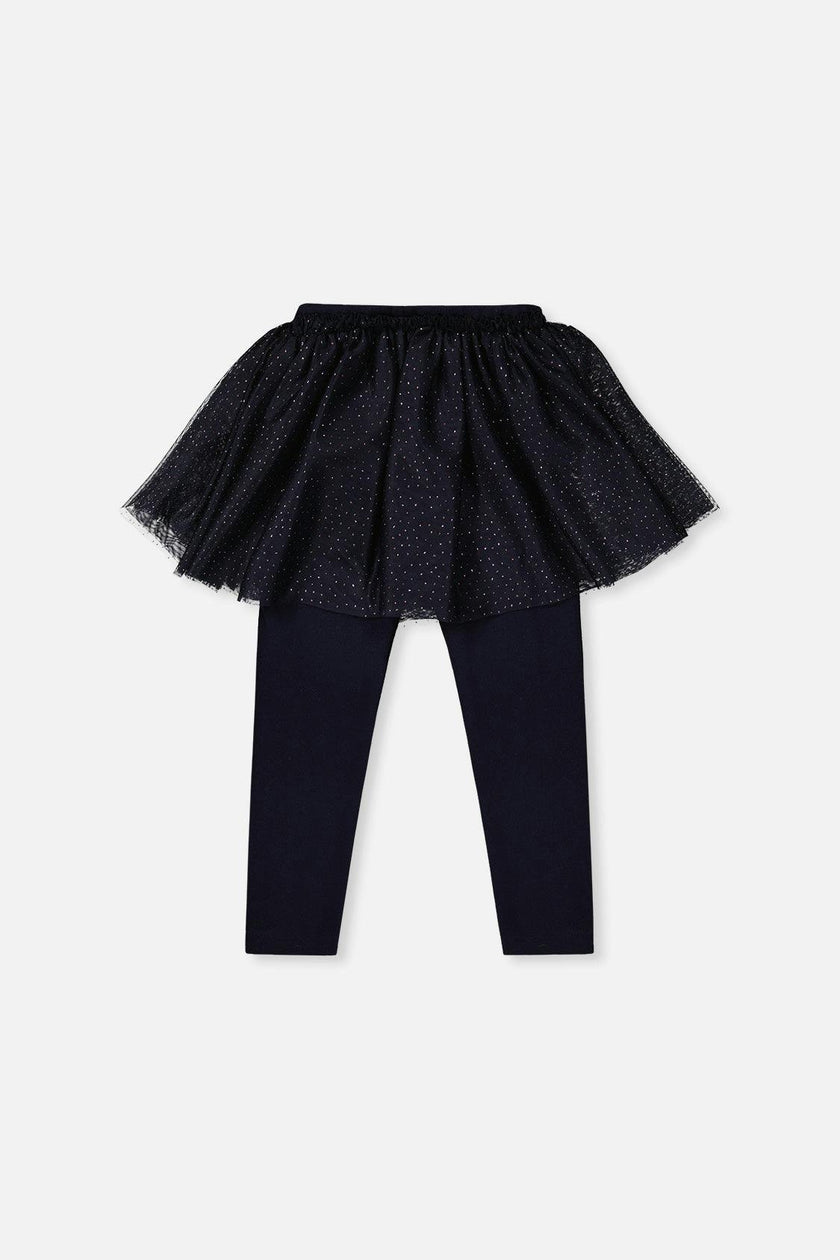 Leggings With Integrated Tulle Skirt Dark Blue