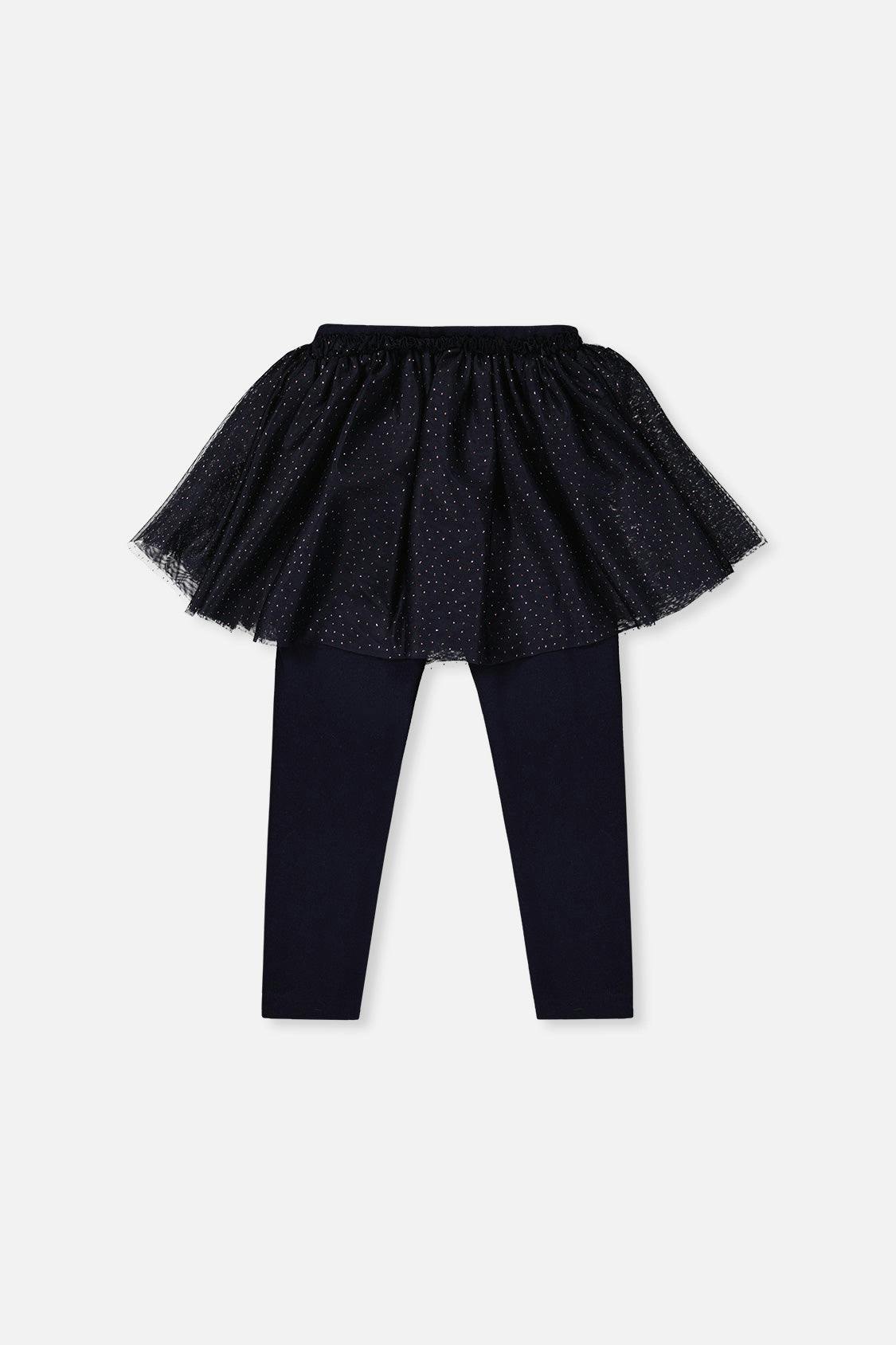 Leggings With Integrated Tulle Skirt Dark Blue