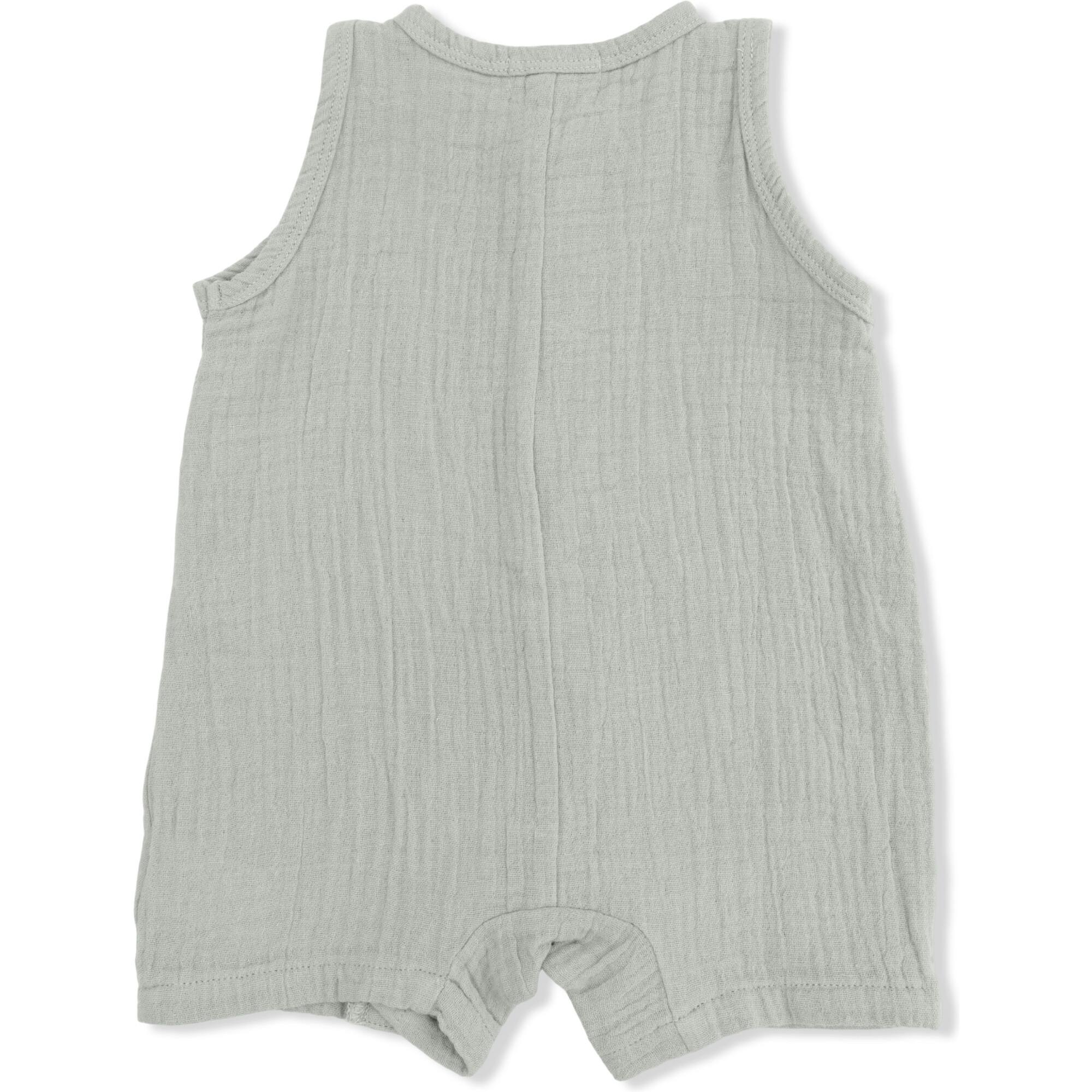 Solid Muslin Desert Green - Sleeveless Shortie Romper