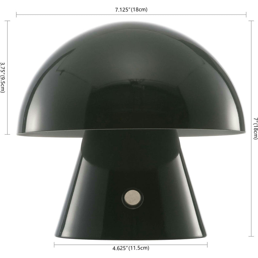 Porcini 7" Contemporary Bohemian Rechargeable/Cordless Iron Integrated LED Mushroom Table Lamp