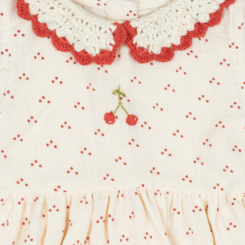 Crochet Collar Dress in Red Dot/Cherry