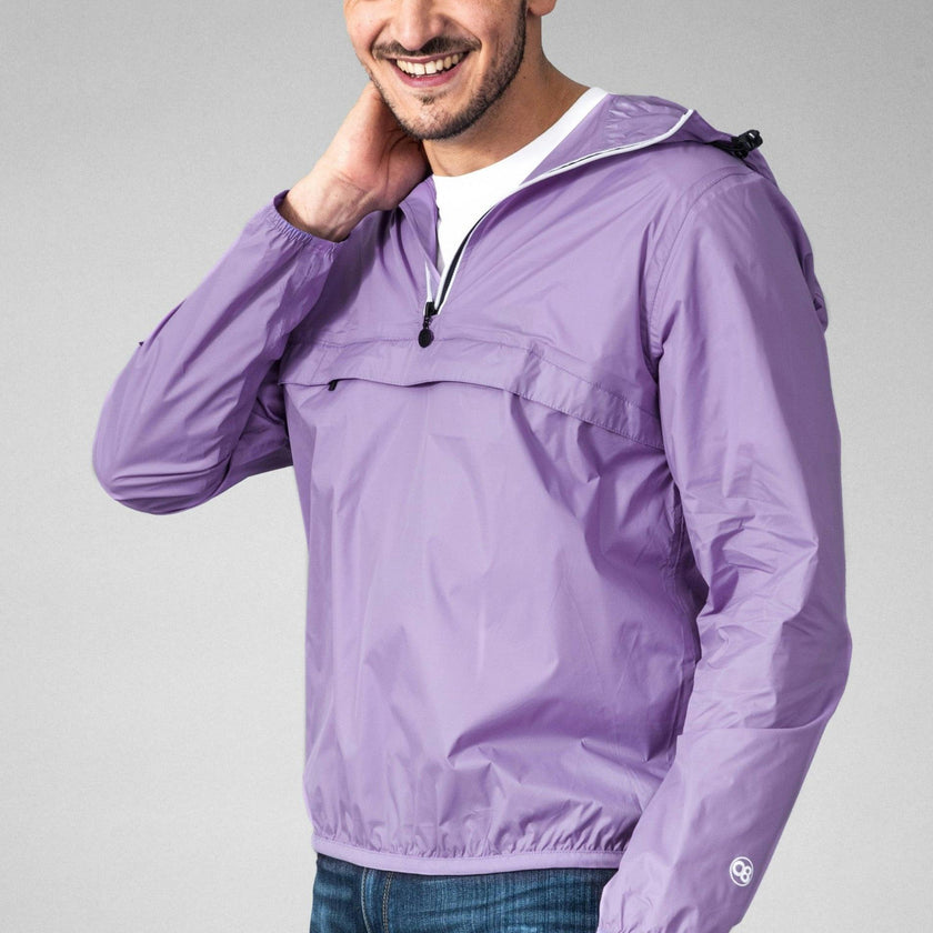Light purple quarter zip packable rain jacket and windbreaker