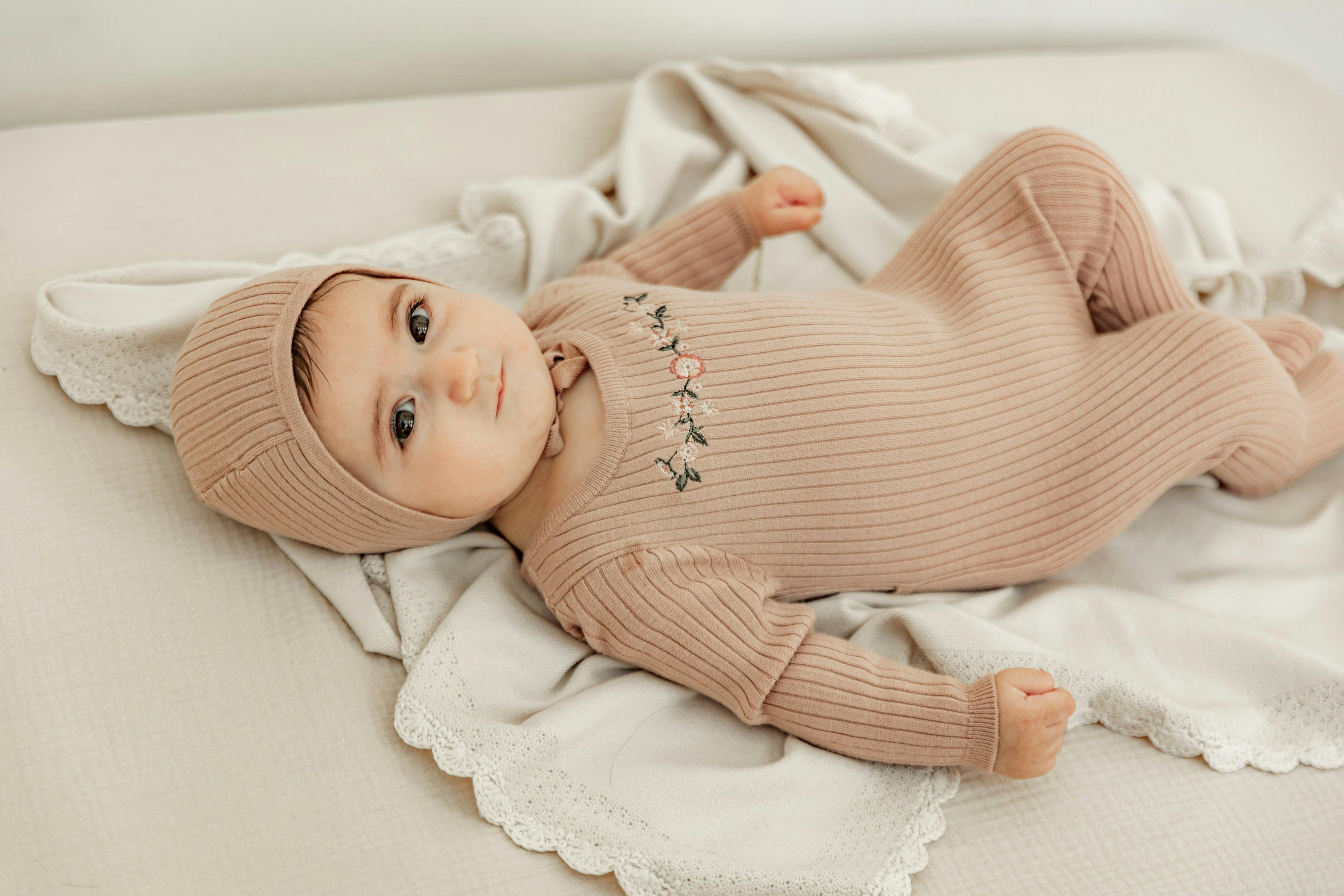 Knit Crochet Blanket Light Beige