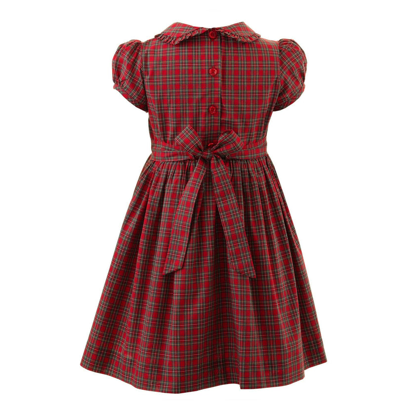 Tartan Frill Peter Pan Collar Puff Sleeve Sash Tie Dress