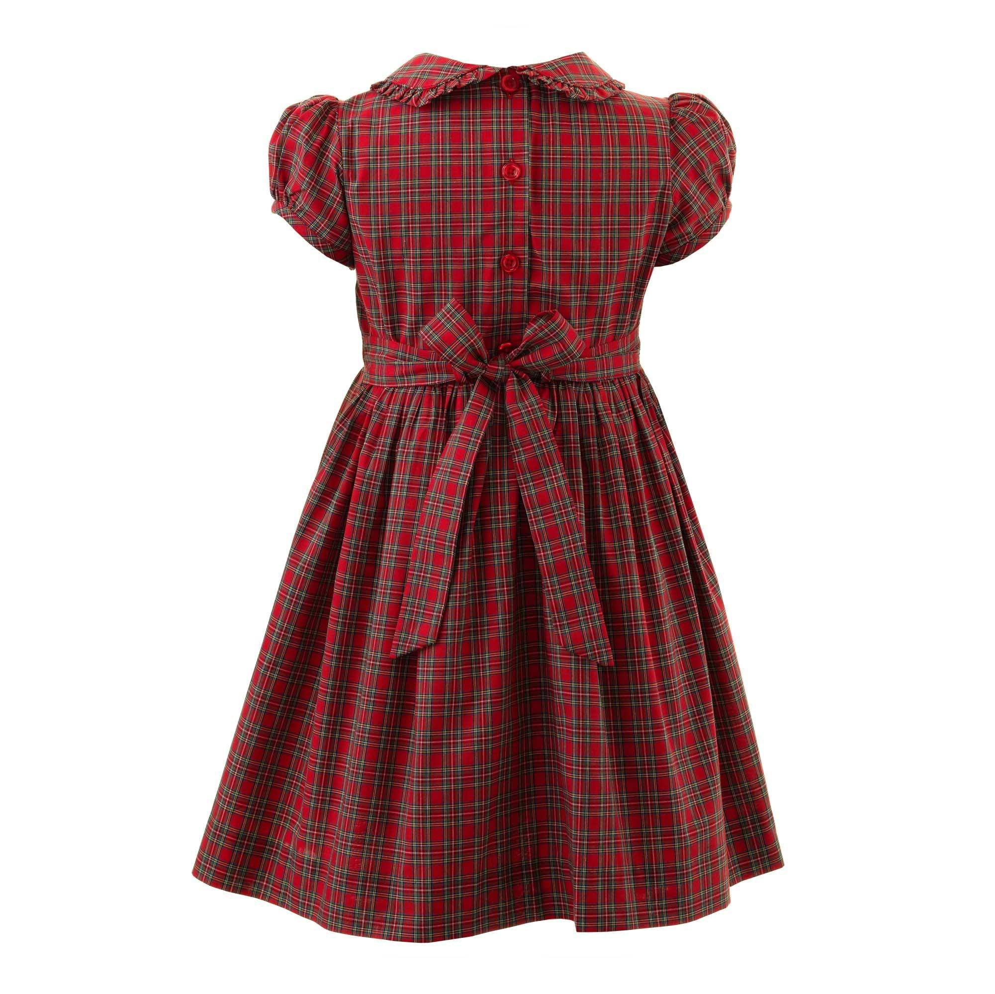 Tartan Frill Peter Pan Collar Puff Sleeve Sash Tie Dress
