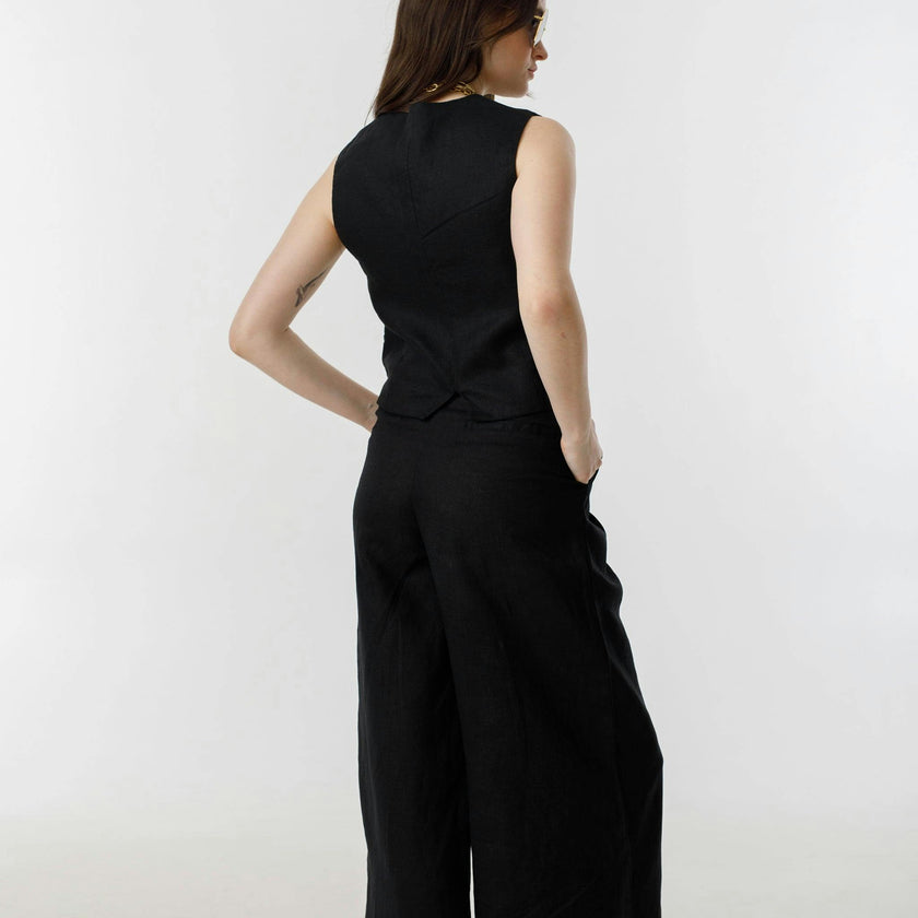 Culotte Linen Pants - Black