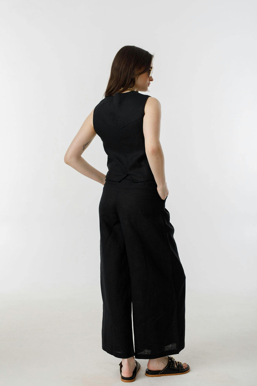Culotte Linen Pants - Black